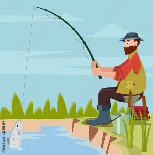 Fisherman fishing at lake