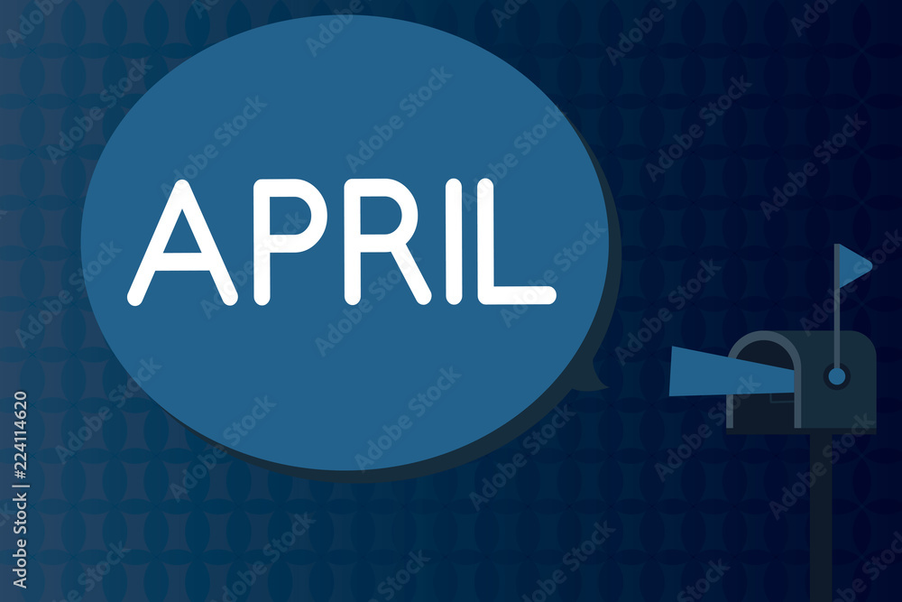 Text sign showing April. Conceptual photo Opening buds of the flowers of spring season Fourth month of the year. Text sign showing April. Conceptual photo Opening buds of the flowers of spring season Fourth month of the year.
