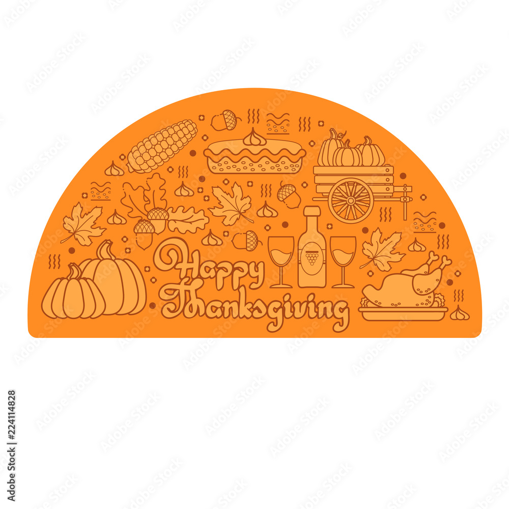 Vector set of linear cartoon icons for Thanksgiving. Vector set of linear cartoon icons for Thanksgiving.