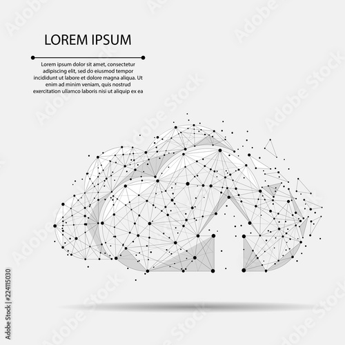 Cloud computing online storage low poly consisting of points, lines, and shapes. Polygonal future modern internet business technology. Global data information exchange. Vector business illustration.