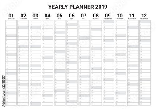 Year 2019 calendar vector design template