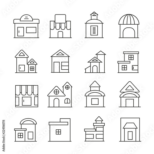 building icons set line style