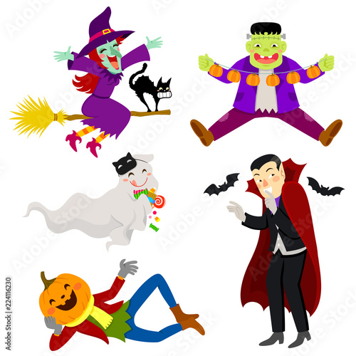 Set of funny and friendly-looking cartoon characters for Halloween