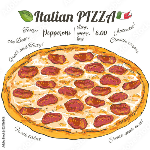 Vector slice pizza on white background top view