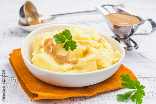 Mashed potatoes with gravy sauce