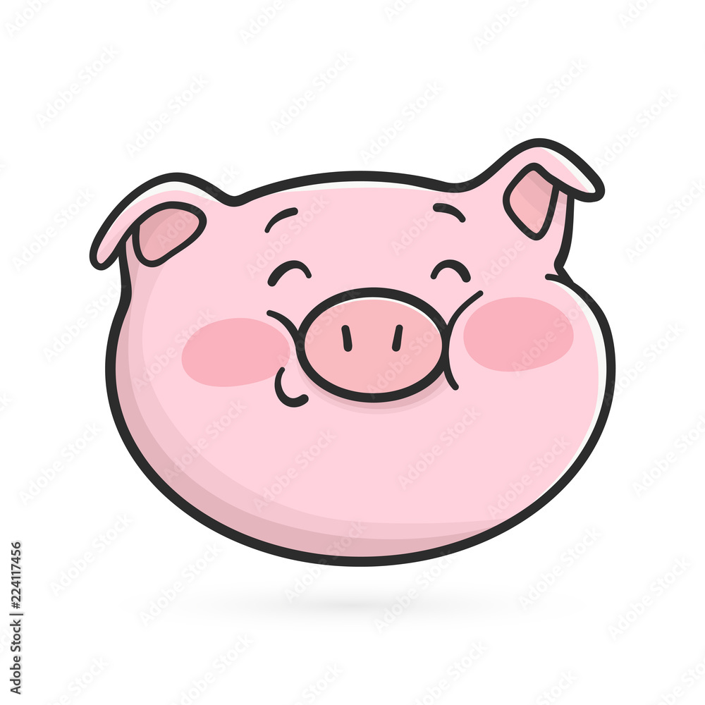 Shyly smiling emoticon icon. Cute emoji pig Shyly smiling emoticon icon. Cute emoji pig