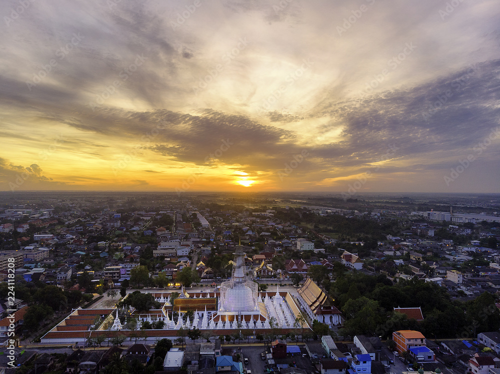 Aerial photo of Wat Phra Mahathat Woramahawihan Nakhon Si Thammarat.
