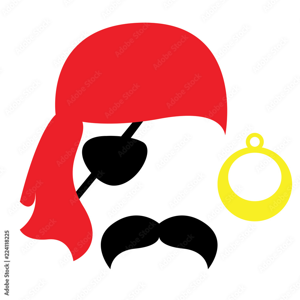 Pirate photo booth props face set - mustache, eyecup, earring