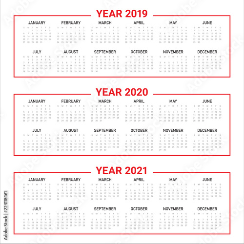 Year 2019 2020 2021 calendar vector design template