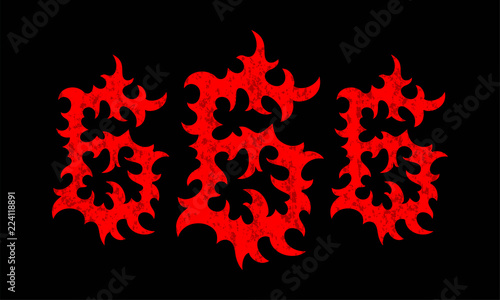 Cartoon illustration of the textured red numbers 666 on black background. Hell, death and satan symbol.