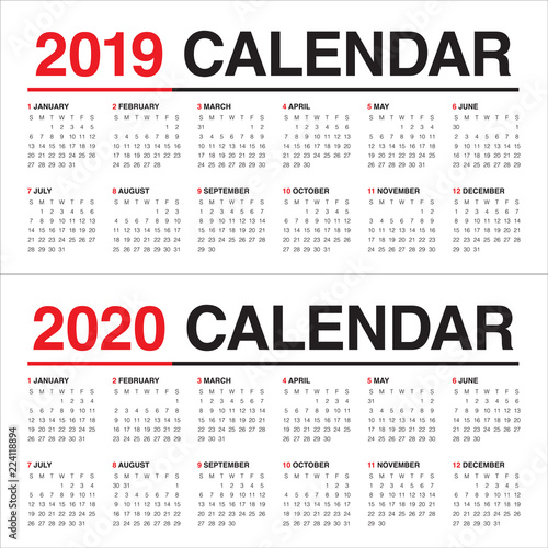 Year 2019 2020 calendar vector design template