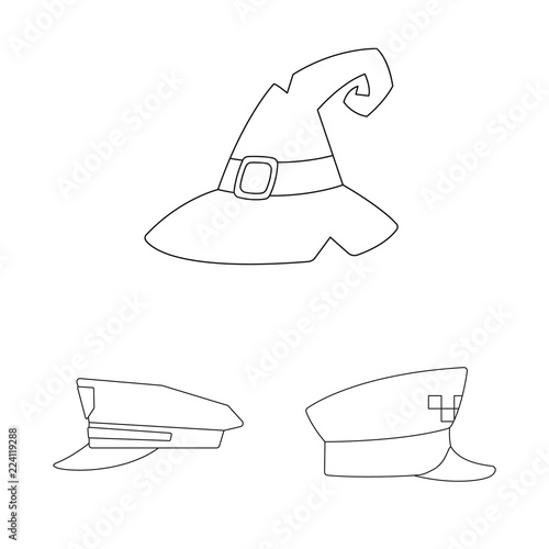 Vector illustration of headgear and cap icon. Set of headgear and accessory stock symbol for web.