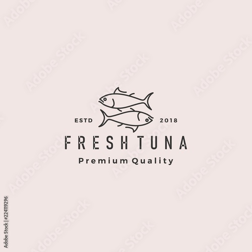 tuna fish logo hipster retro vintage emblem label seafood vector icon