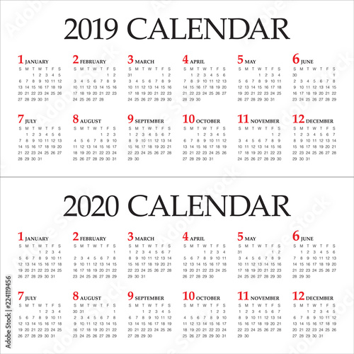 Year 2019 2020 calendar vector design template
