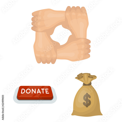 Charity and donation cartoon icons in set collection for design. Material aid vector symbol stock web illustration.