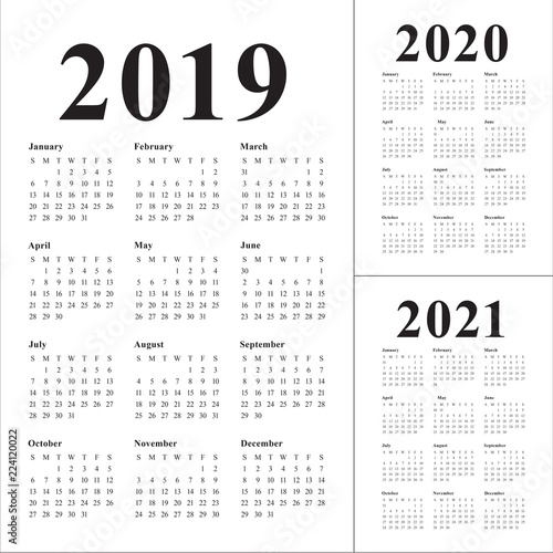 Year 2019 2020 2021 calendar vector design template