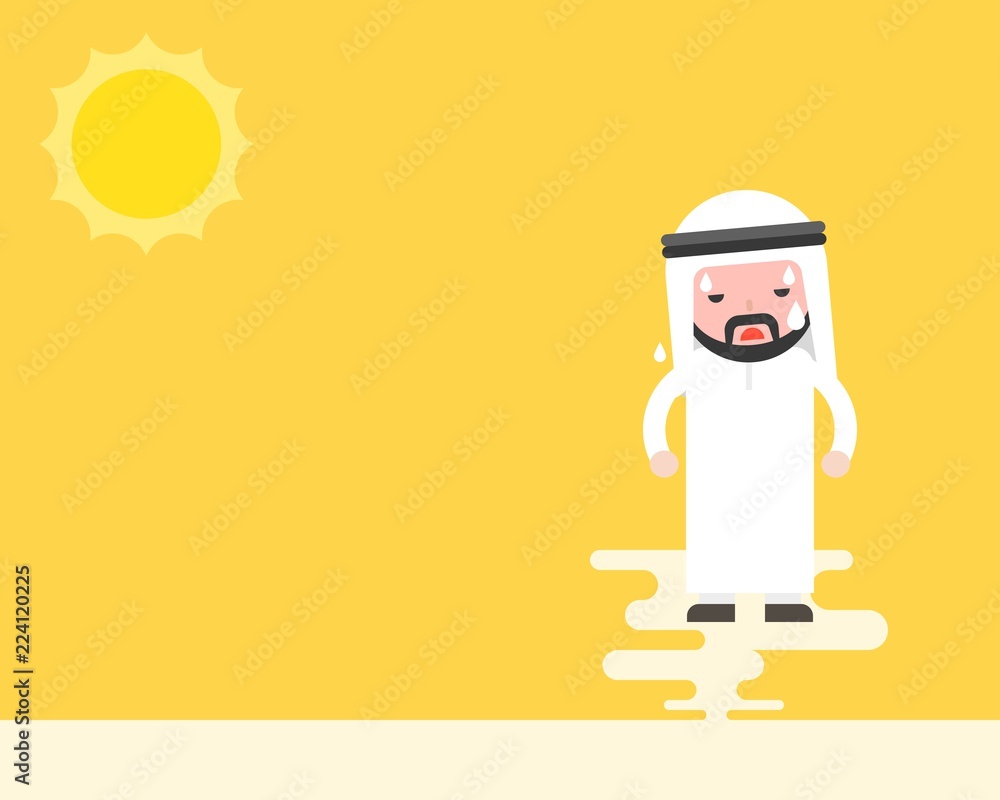 Cute arab businessmen sweating under sunlight, forecast and global warming concept