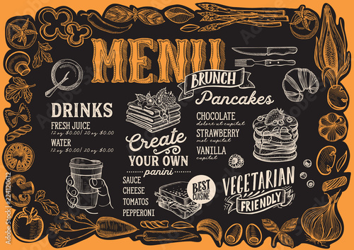 Brunch menu for restaurant with frame of graphic vegetables.