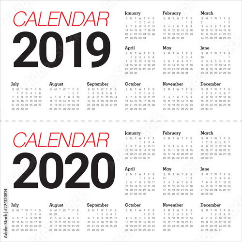 Year 2019 2020 calendar vector design template
