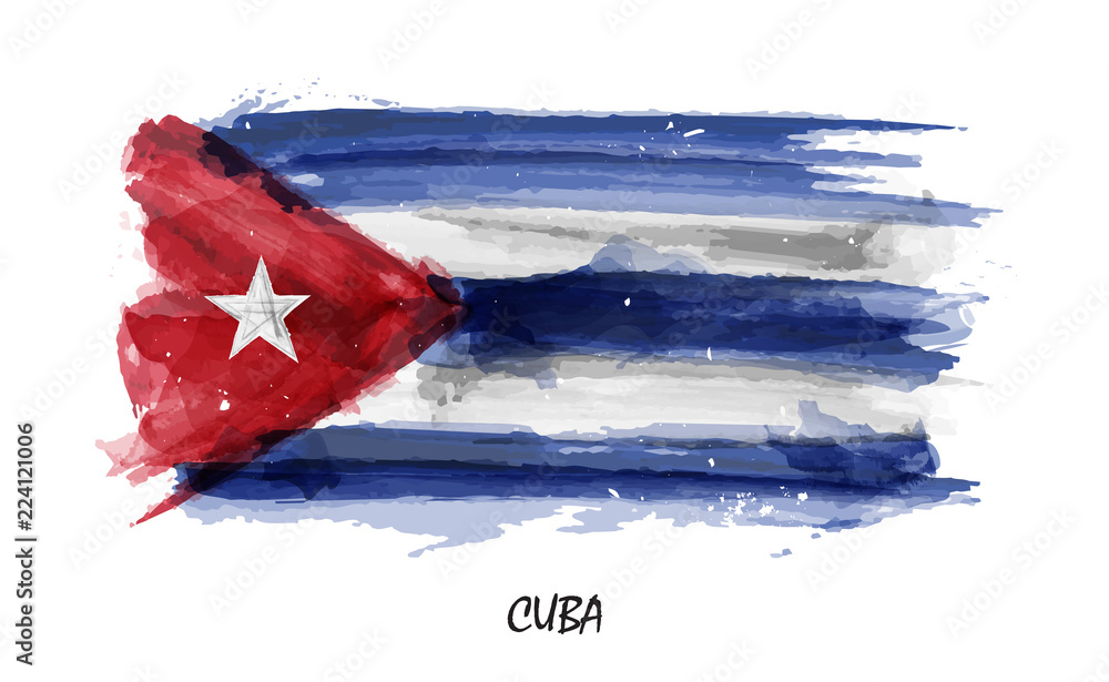 Fototapeta premium Realistic watercolor painting flag of Cuba . Vector