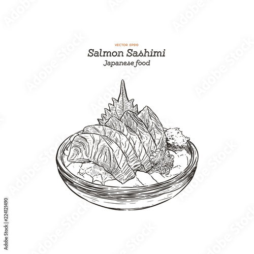 Salmon sashimi, raw fish in traditional Japanese style.