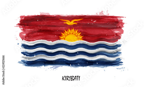 Realistic watercolor painting flag of Kiribati . Vector .   Not auto trace . Use watercolour brush  