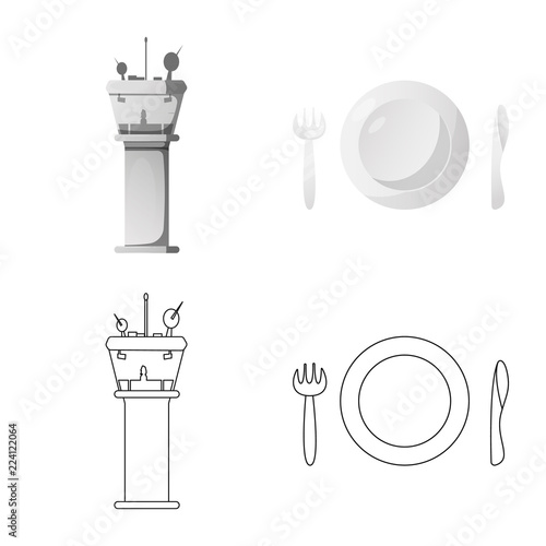 Vector illustration of airport and airplane logo. Set of airport and plane stock symbol for web.