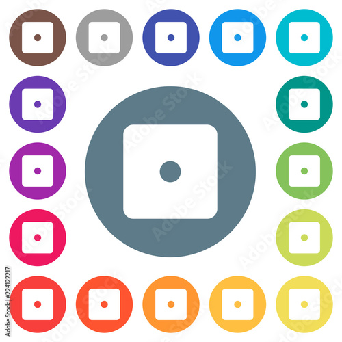 Dice one flat white icons on round color backgrounds