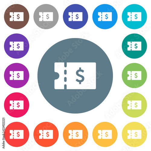 Dollar discount coupon flat white icons on round color backgrounds