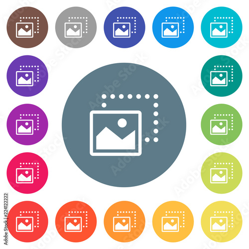 Drag image to bottom left flat white icons on round color backgrounds
