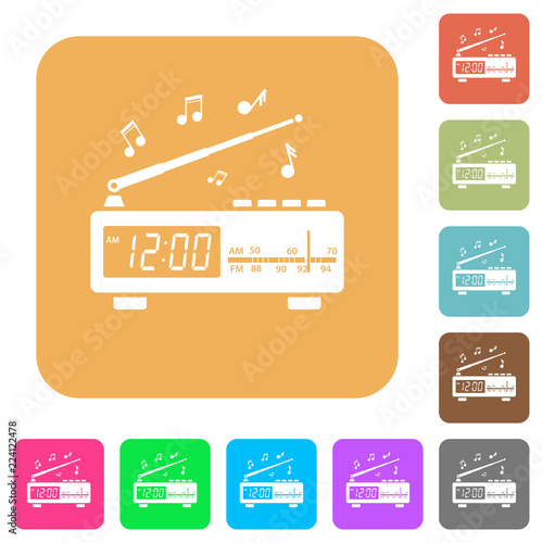 Vintage radio clock with music rounded square flat icons