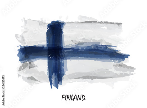 Realistic watercolor painting flag of Finland Fototapet