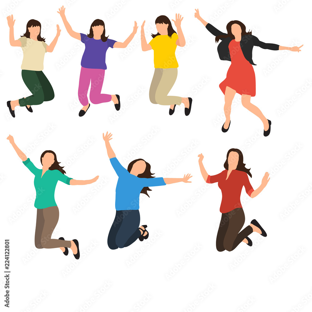 vector, isolated, silhouette of a girl jumping, set of flat style vector, isolated, silhouette of a girl jumping, set of flat style