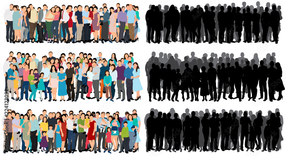 set of a crowd of people flat style, silhouette of a crowd set of a crowd of people flat style, silhouette of a crowd