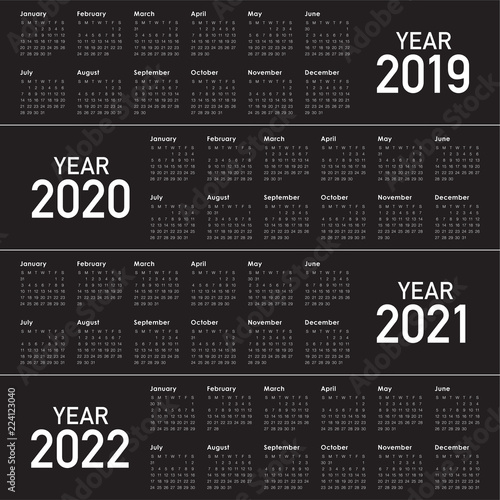Year 2019 2020 2021 2022 calendar vector design template