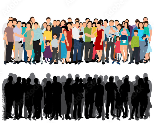 vector, isolated, set of a crowd of people flat style, silhouette of a crowd