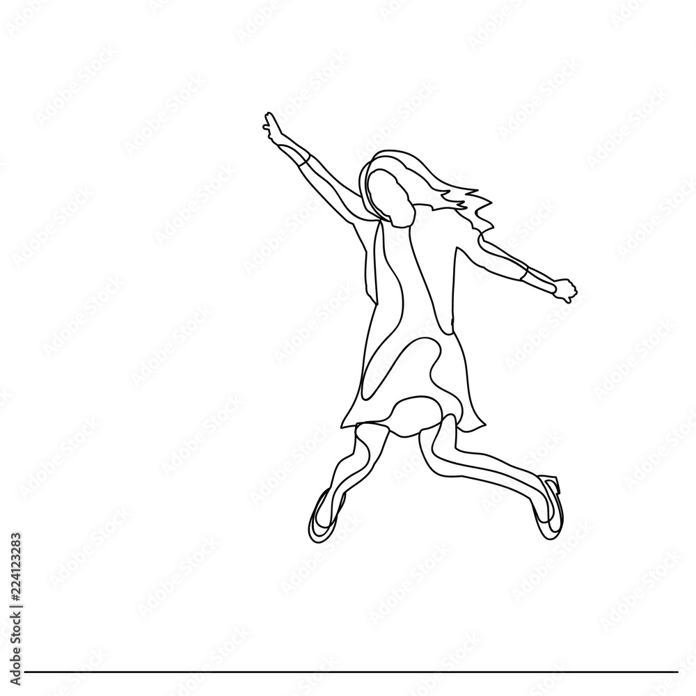isolated, sketch, lines girl jumping, happy isolated, sketch, lines girl jumping, happy