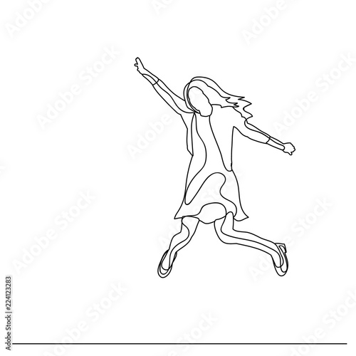 isolated, sketch, lines girl jumping, happy