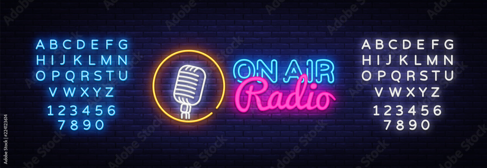 On Air Radio Neon Logo Vector. On Air Radio neon sign, design template,  modern trend design, night neon signboard, night bright advertising, light  banner, light art. Vector illustration Stock Vector