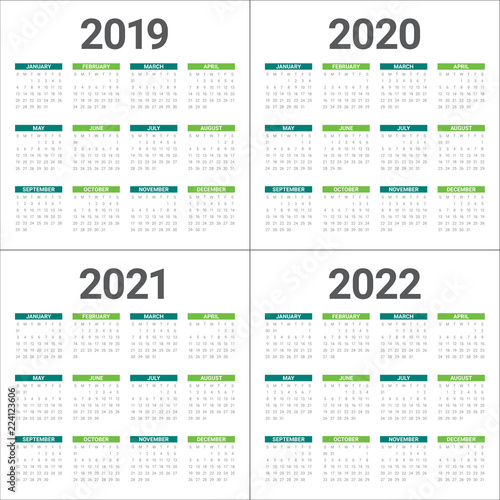 Year 2019 2020 2021 2022 calendar vector design template