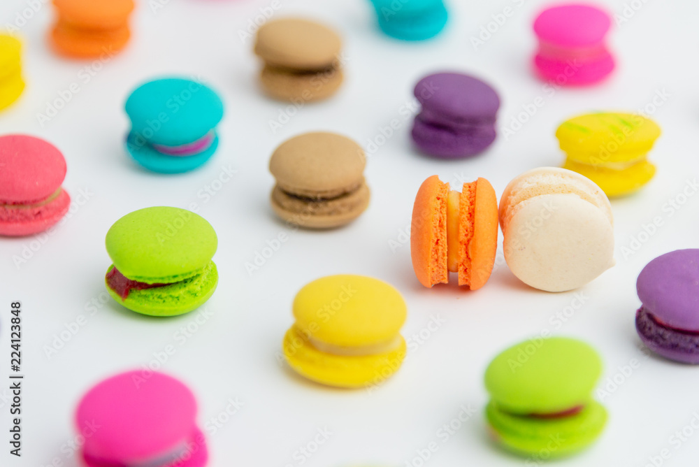 Fototapeta premium A french sweet delicacy, macaroons variety closeup.macaroon colourful texture.