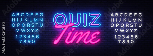 Quiz Time neon sign vector. Quiz Pub Design template neon sign, light banner, neon signboard, nightly bright advertising, light inscription. Vector illustration. Editing text neon sign