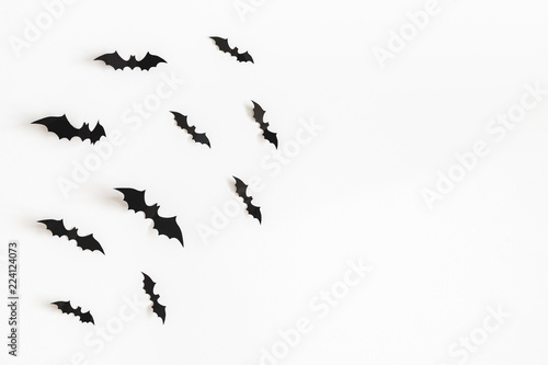 Halloween paper decorations on white background. Halloween concept. Flat lay  top view  copy space