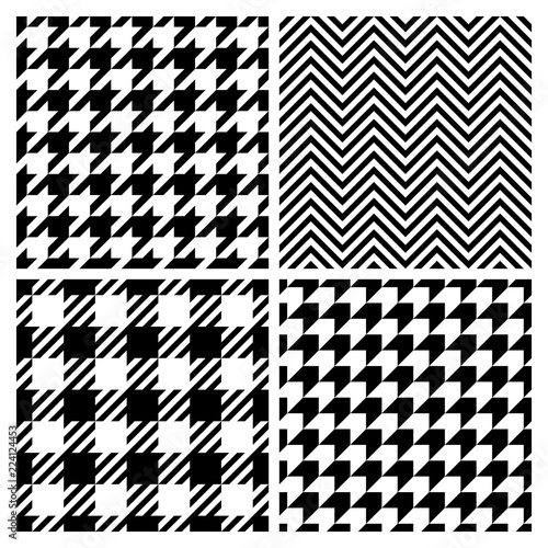 Set of four fashion patterns. Houndstooth, chevron, plaid patterns (vector version)