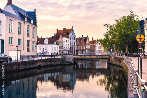 Brugge cityscape in the evening
