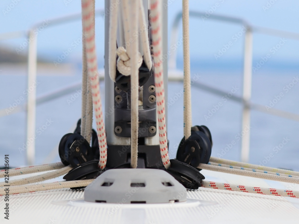The base for securing the mainsail on the deck of a cruise yacht