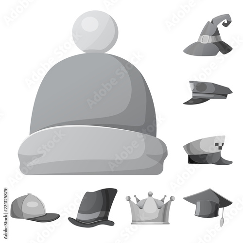 Isolated object of headgear and cap icon. Set of headgear and accessory vector icon for stock.