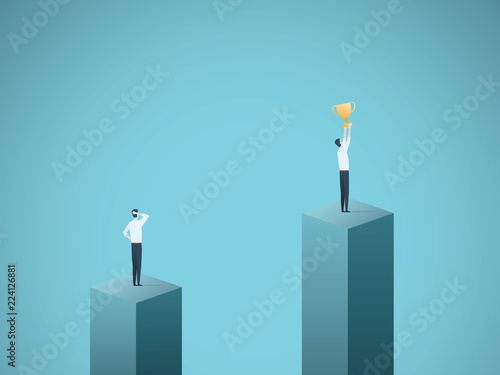 Business winner and success vector concept with businessman celebrating success with a cup. Symbol of victory, growth, leadership.
