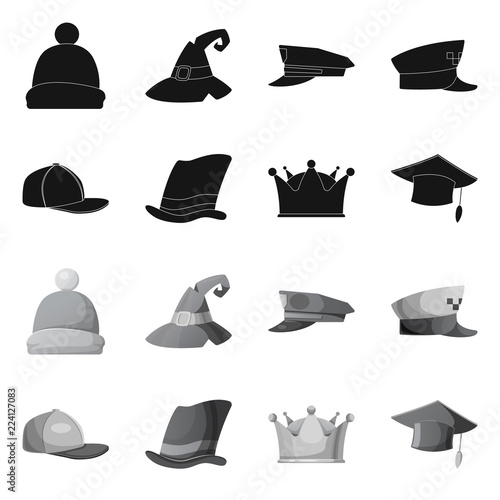 Vector illustration of headgear and cap logo. Set of headgear and accessory vector icon for stock.