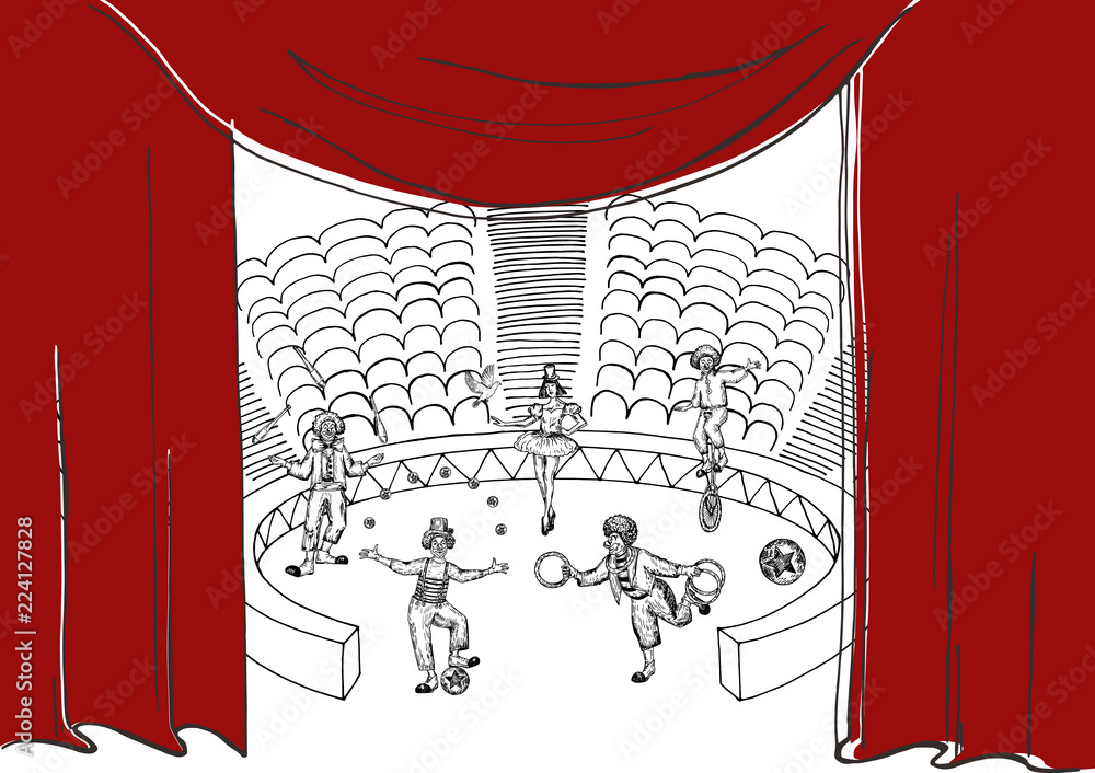 Circus performance . Sketch stile vector illustration. Hand drawn ...